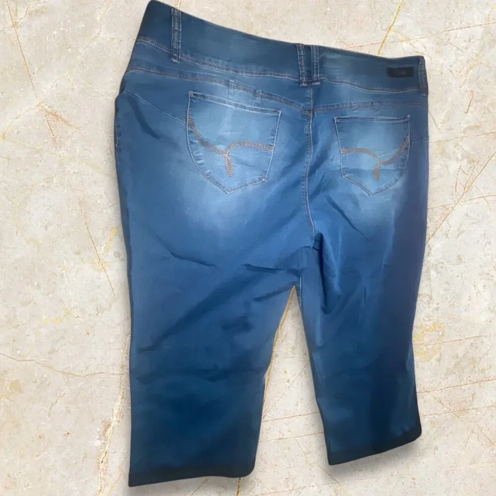 Womens Cropped Denim Capri Pants 24W Stretchy Casual Comfort‎ Y2k Summer
